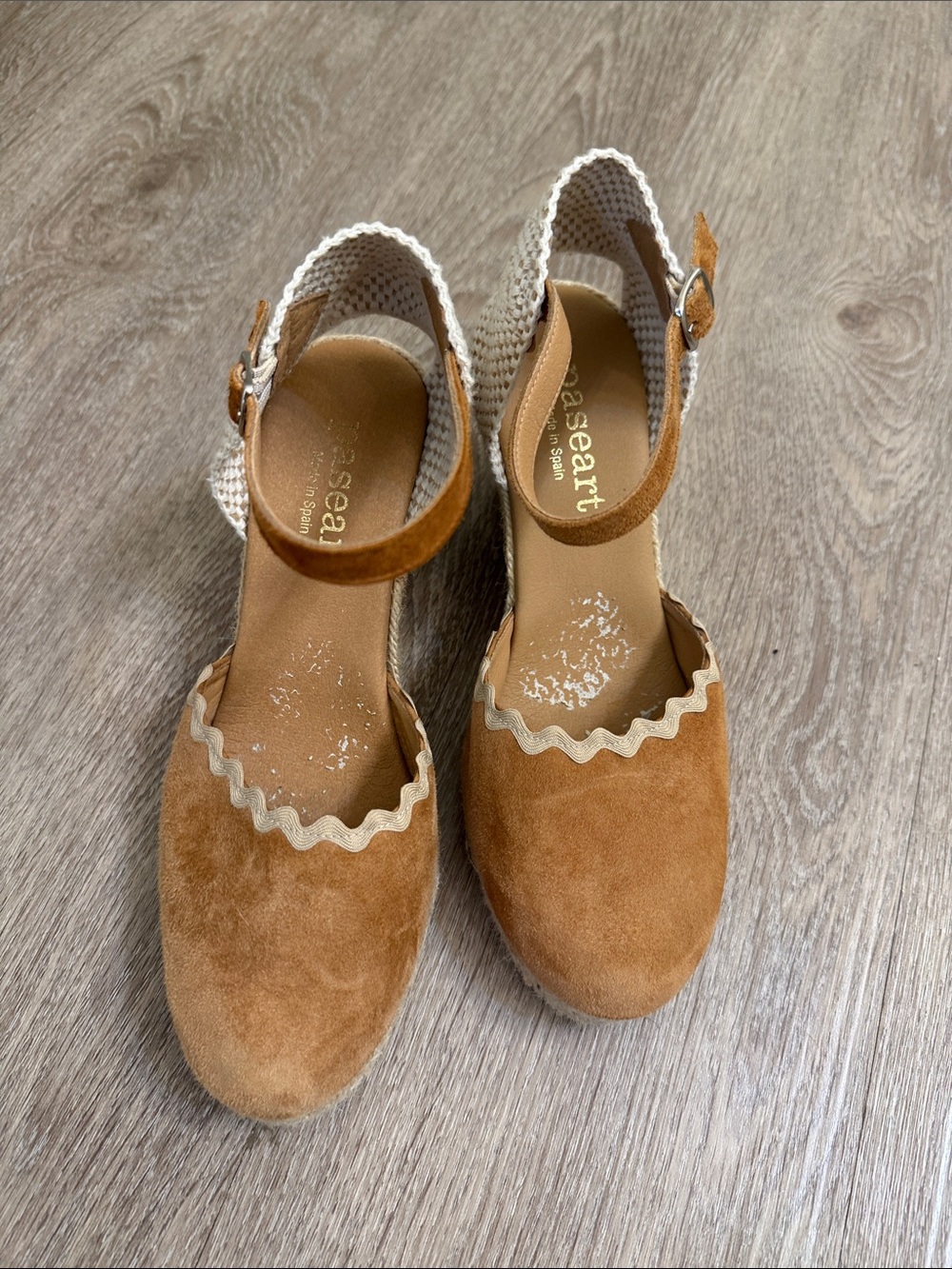 Paseart Suede Ankle Strap Wedges in Camel